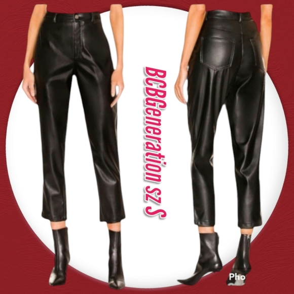 BCBGENERATION High-Rise Straight-Leg Faux Leather Black Pants - Picture 1 of 10
